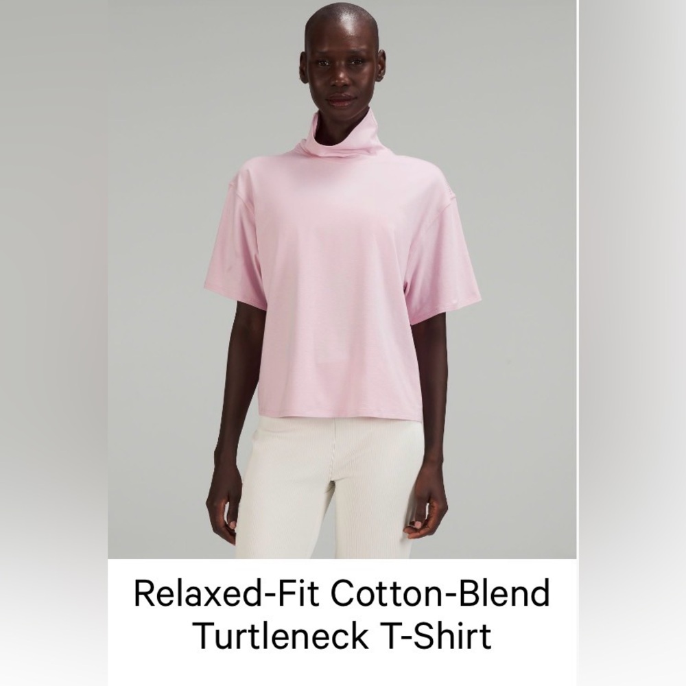 NWT Lululemon Relaxed-Fit Cotton-Blend Turtleneck T-Shirt SZ12 color Pink Peony